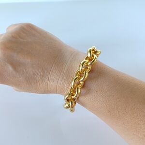 Designer J. Crew Gold-Tone Round Clasp Fashionable Link Bracelet